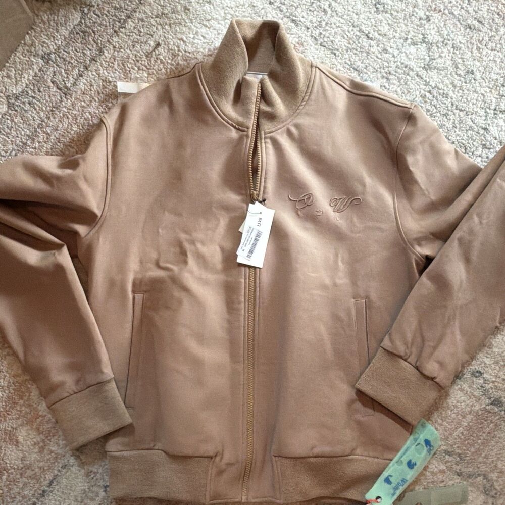 NWT Off-White Quote Wool Slim Tracktop Jacket Camel Brown EU 50 L Entrupy Cert